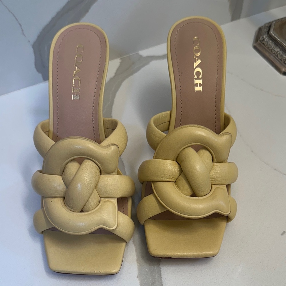 COACH Soft Yellow Knotted Leather Slide Mules